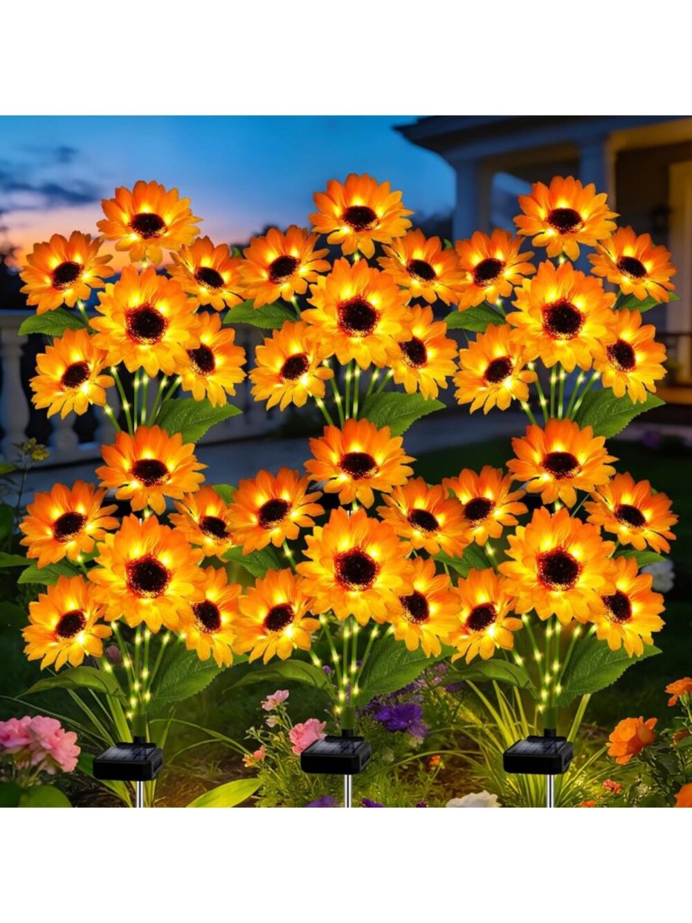Solar Garden Lights 6 Pack - Waterproof Sunflower Decor for Yard, Patio & Fall
